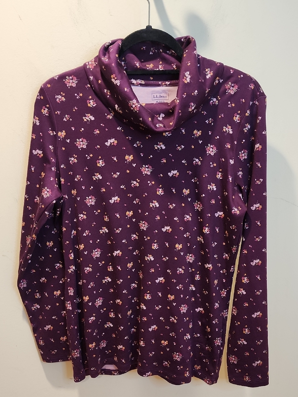 L.L. Bean Plum Floral Cowl-Neck Long Sleeve Top Sz M-Reg